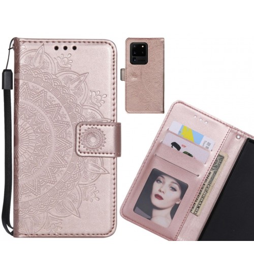 Galaxy S20 Ultra Case Mandala Embossed Leather Wallet Case - Rose Gold