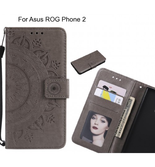 Asus Rog Phone 2 Case Mandala Embossed Leather Wallet Case - Grey