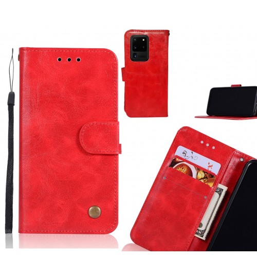 Galaxy S20 Ultra Case Vintage Fine Leather Wallet Case - Red