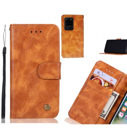 Galaxy S20 Ultra Case Vintage Fine Leather Wallet Case - Brown