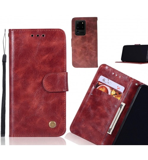 Galaxy S20 Ultra Case Vintage Fine Leather Wallet Case - Dark Red