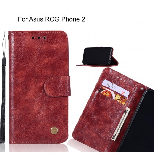 Asus Rog Phone 2 Case Vintage Fine Leather Wallet Case - Dark Red