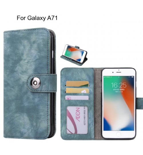 Galaxy A71 Case Retro Leather Wallet Case - Blue