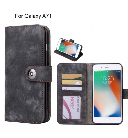Galaxy A71 Case Retro Leather Wallet Case - Black
