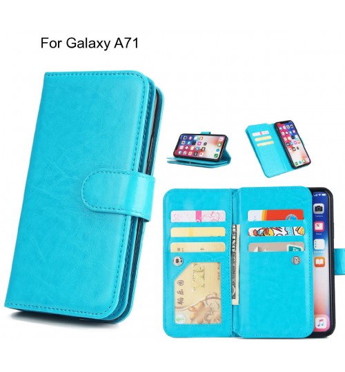Galaxy A71 Case Triple Wallet Leather Case 9 Card Slots - Blue