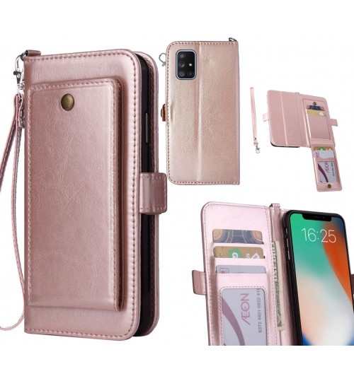 Galaxy A71 Case Retro Leather Wallet Case - Rose Gold