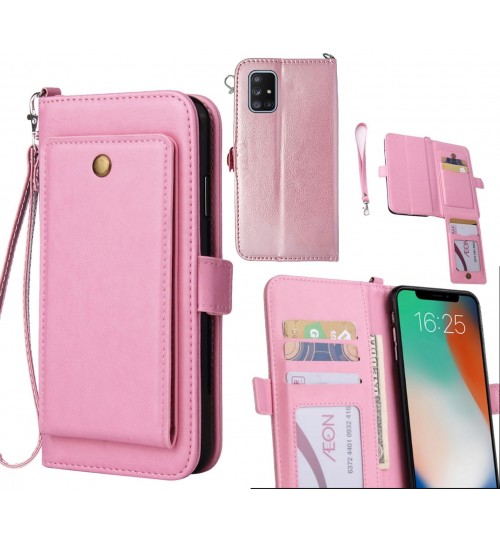 Galaxy A71 Case Retro Leather Wallet Case - Pink