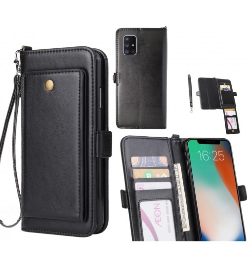 Galaxy A71 Case Retro Leather Wallet Case - Black
