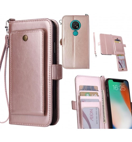 Nokia 7.2 Case Retro Leather Wallet Case - Rose Gold