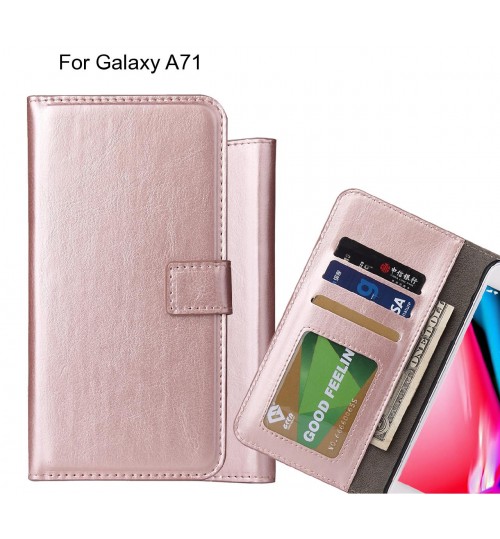 Galaxy A71 Case Fine Leather Wallet Case - Rose Gold