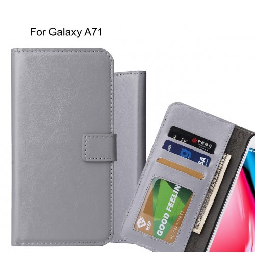 Galaxy A71 Case Fine Leather Wallet Case - Grey