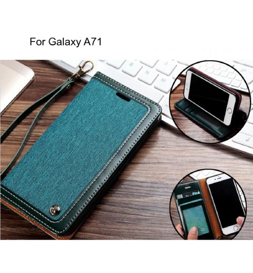 Galaxy A71 Case Wallet Denim Leather Case - Green