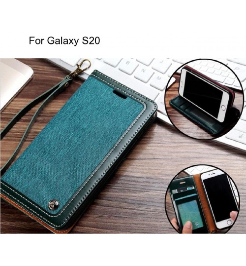 Galaxy S20 Case Wallet Denim Leather Case - Green