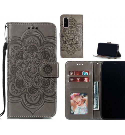 Galaxy S20 Case Leather Wallet Case Embossed Pattern - Grey