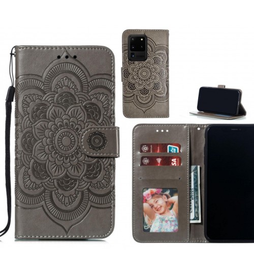 Galaxy S20 Ultra Case Leather Wallet Case Embossed Pattern - Grey