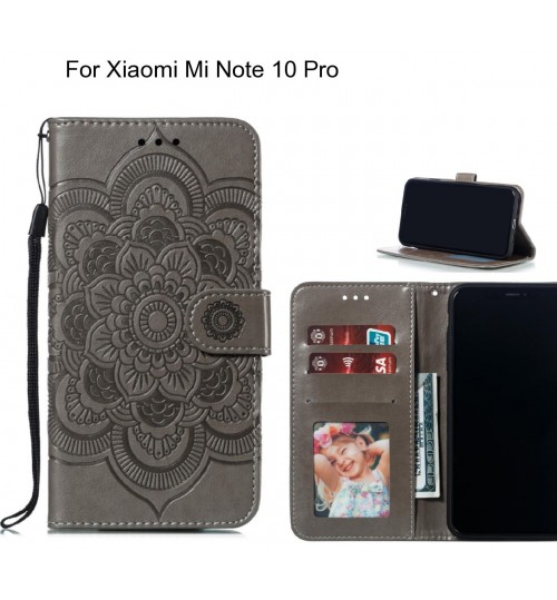 Xiaomi Mi Note 10 Pro Case Leather Wallet Case Embossed Pattern - Grey