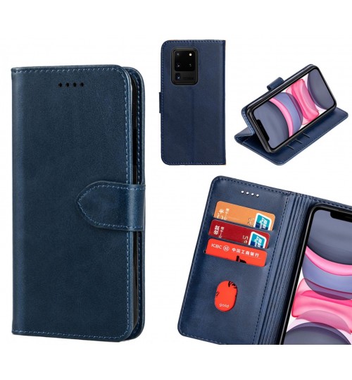 Galaxy S20 Ultra Case Premium Leather Id Wallet Case - Dark Blue