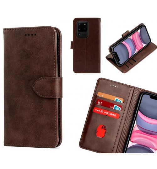 Galaxy S20 Ultra Case Premium Leather Id Wallet Case - Dark Brown