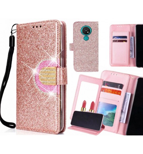 Nokia 7.2 Case Glaring Wallet Leather Case With Mirror - Pink