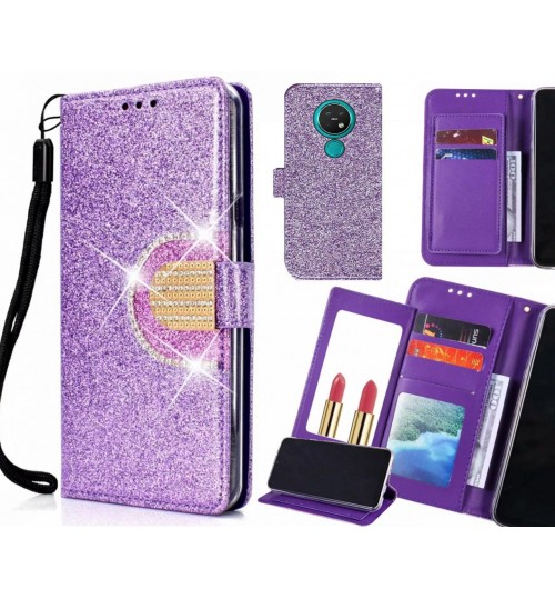 Nokia 7.2 Case Glaring Wallet Leather Case With Mirror - Purple