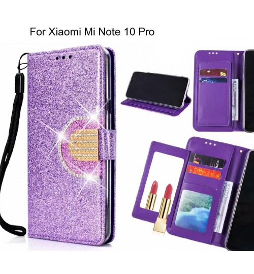 Xiaomi Mi Note 10 Pro Case Glaring Wallet Leather Case With Mirror - Purple