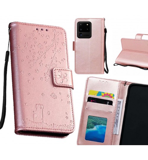 Galaxy S20 Ultra Case Embossed Wallet Leather Case - Rose Gold