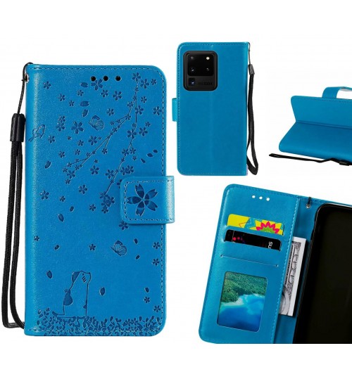 Galaxy S20 Ultra Case Embossed Wallet Leather Case - Blue