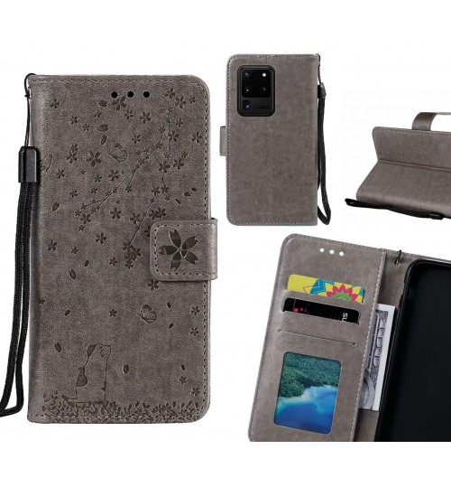 Galaxy S20 Ultra Case Embossed Wallet Leather Case - Grey