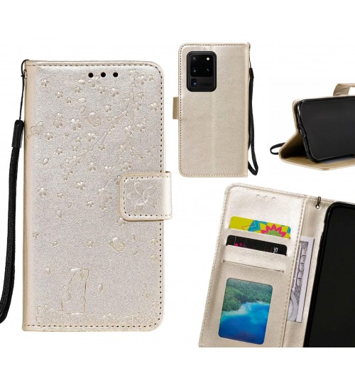 Galaxy S20 Ultra Case Embossed Wallet Leather Case - Gold