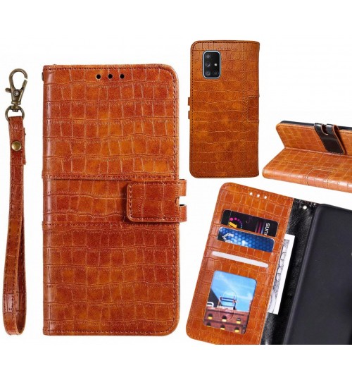 Galaxy A71 Case Croco Wallet Leather Case - Brown