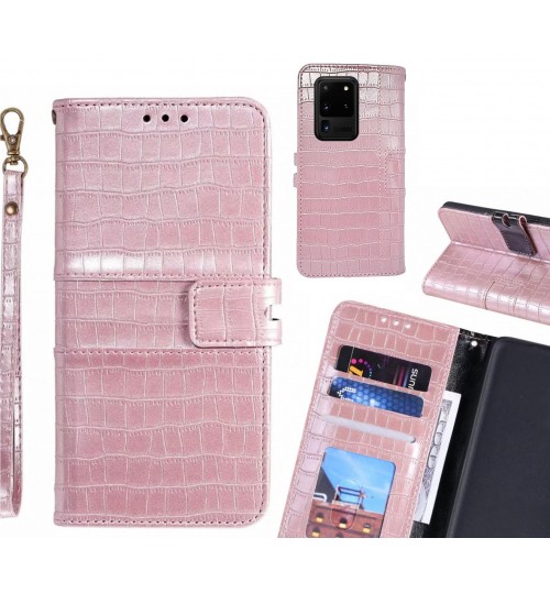 Galaxy S20 Ultra Case Croco Wallet Leather Case - Pink