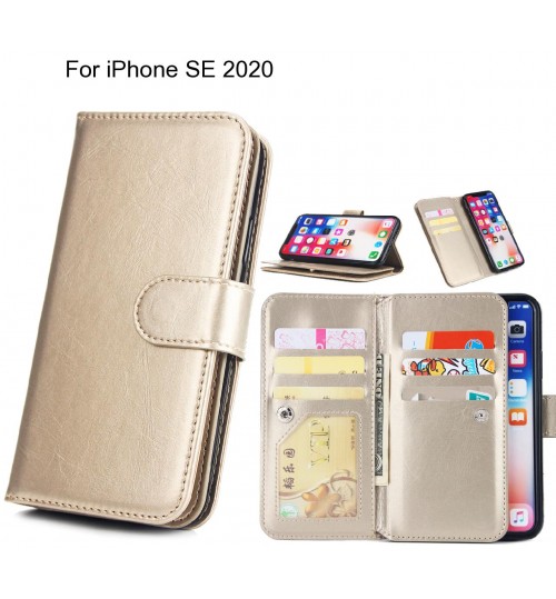 Iphone Se 2020 Case Triple Wallet Leather Case 9 Card Slots - Gold