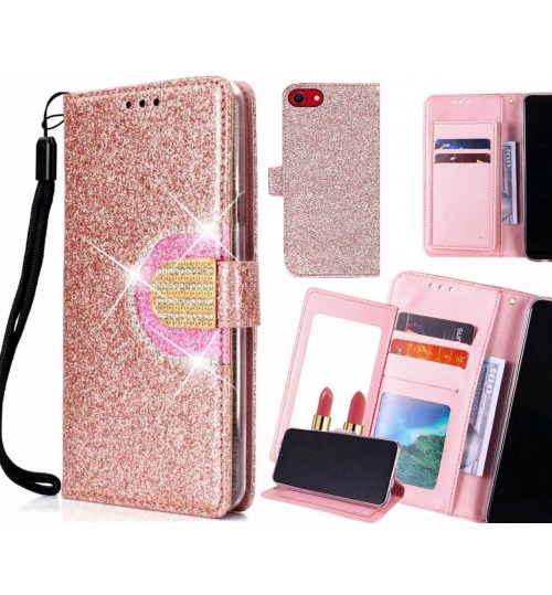 Iphone Se 2020 Case Glaring Wallet Leather Case With Mirror - Pink