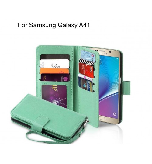 Samsung Galaxy A41 Case Multifunction Wallet Leather Case - Green
