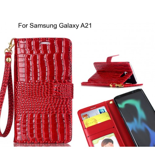 Samsung Galaxy A21 Case Croco Wallet Leather Case - Red
