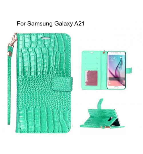 Samsung Galaxy A21 Case Croco Wallet Leather Case - Green