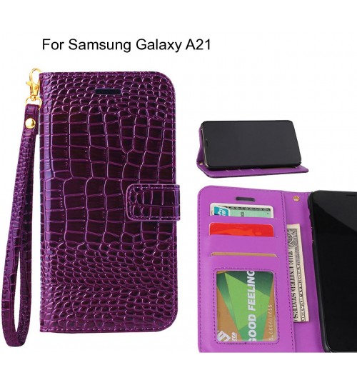 Samsung Galaxy A21 Case Croco Wallet Leather Case - Purple