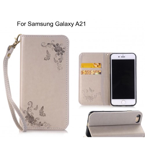 Samsung Galaxy A21 CASE Premium Leather Embossing wallet Folio case
