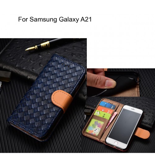 Samsung Galaxy A21 Case Leather Wallet Case Cover - Blue