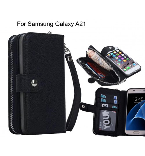 Samsung Galaxy A21 Case Coin Wallet Case Full Wallet Leather Case - Black