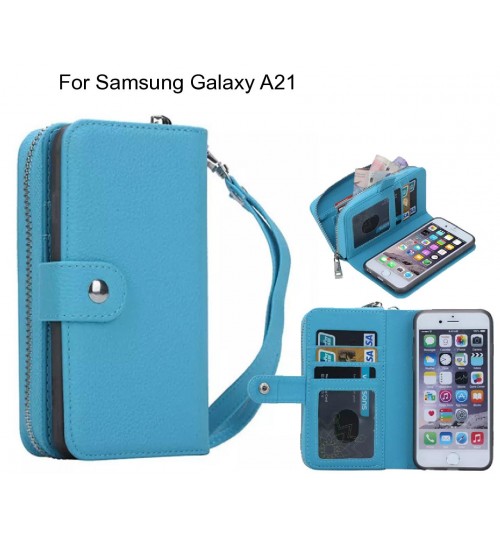 Samsung Galaxy A21 Case Coin Wallet Case Full Wallet Leather Case - Blue