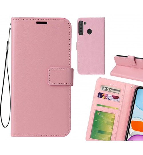 Samsung Galaxy A21 Case Fine Leather Wallet Case - Pink