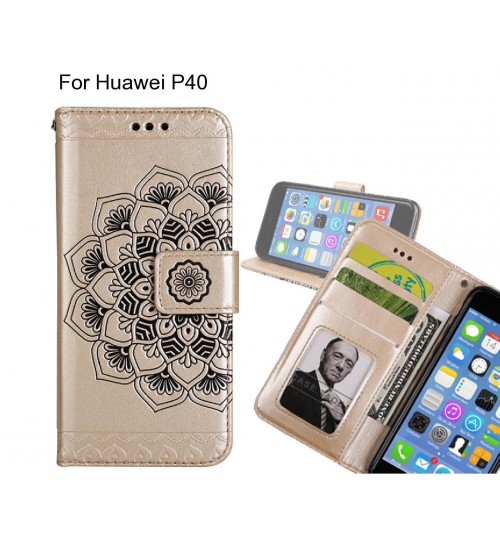 Huawei P40 Case mandala embossed leather wallet case
