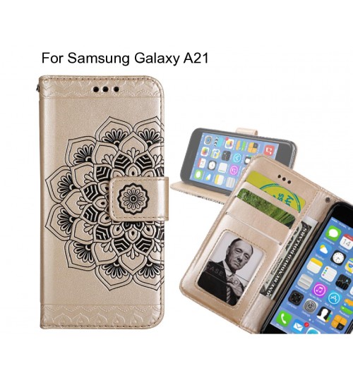 Samsung Galaxy A21 Case mandala embossed leather wallet case