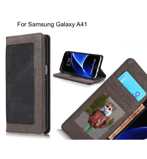 Samsung Galaxy A41 case contrast denim folio wallet case