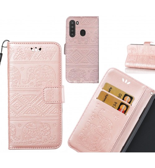 Samsung Galaxy A21 case Wallet Leather case Embossed Elephant Pattern