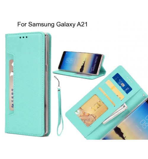 Samsung Galaxy A21 Case Silk Texture Leather Wallet Case - Green