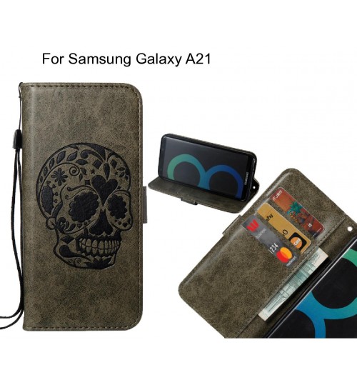 Samsung Galaxy A21 case skull vintage leather wallet case
