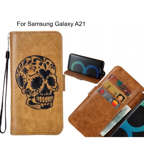 Samsung Galaxy A21 case skull vintage leather wallet case