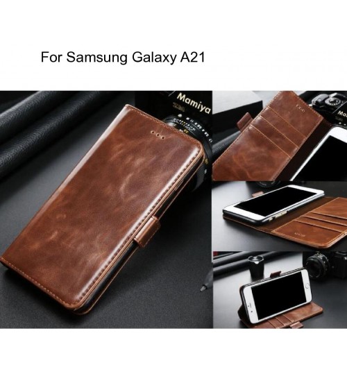 Samsung Galaxy A21 Case Executive Leather Wallet Case - Brown